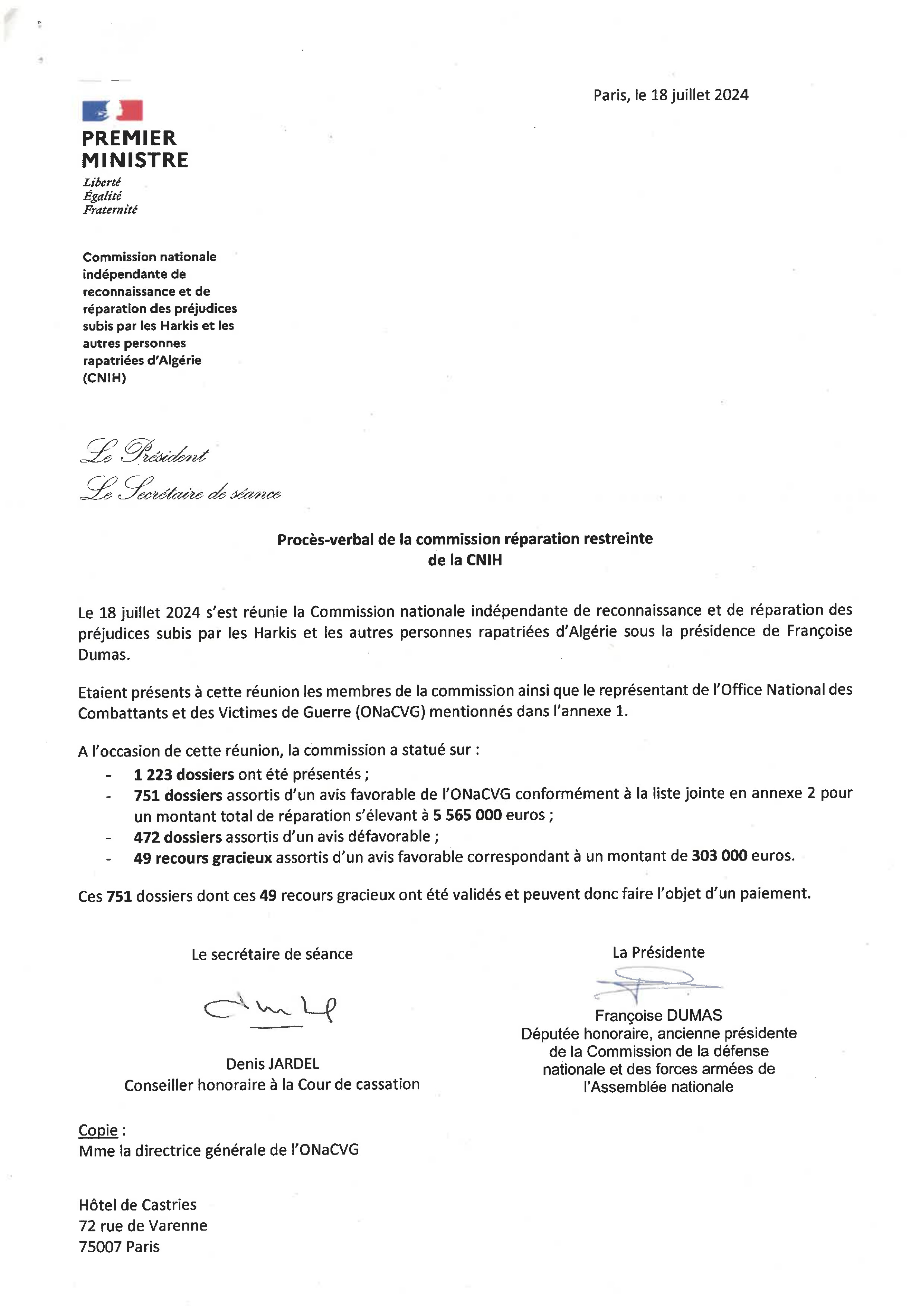 Procès-verbal de la commission réparation du 18 juillet 2024 source CNIH