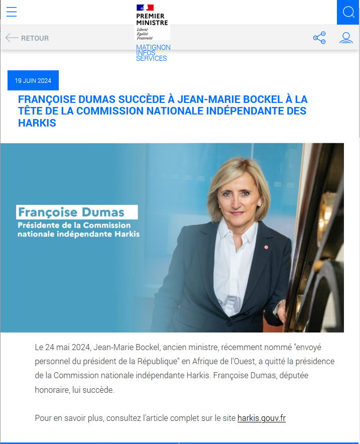 Actualité de Matignon Info Services sur la prise de fonction de Françoise Dumas