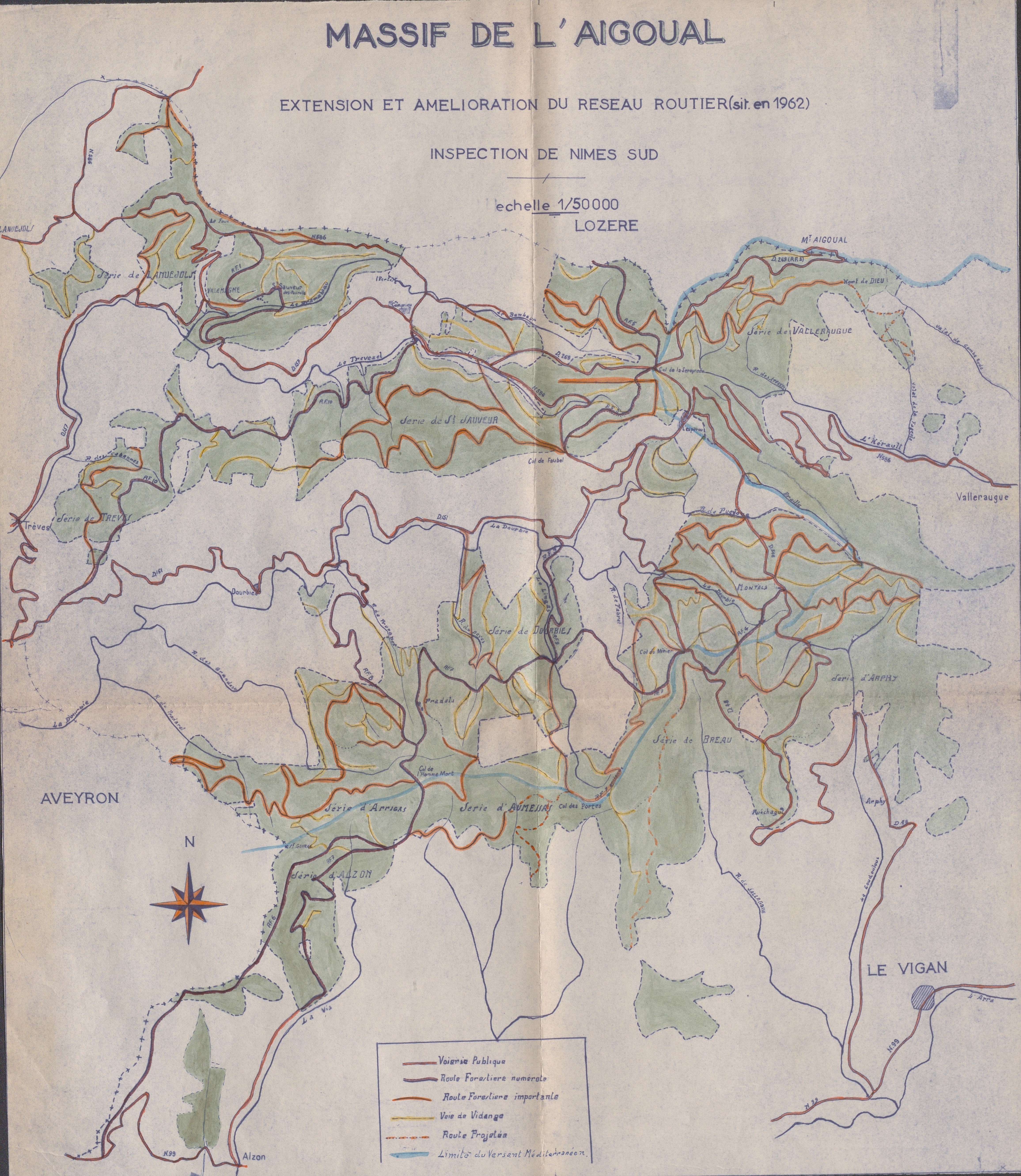 Illustration 11 : Rapport sur les travaux à exécuter dans les forêts domaniales : extension et amélioration du réseau routier du massif de l’Aigoual, situation en 1962, 16 mars 1963 (Archives du Gard 7W387)