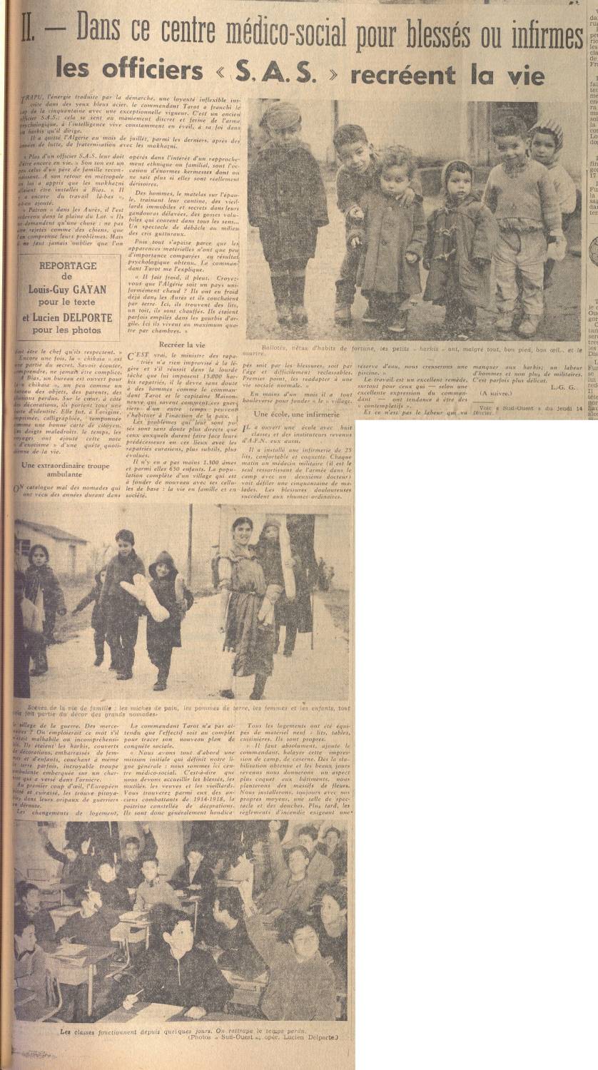 Illustration 6 : dans ce centre médico-social pour blessés ou infirmes, les officiers « S.A.S » recréent la vie, Sud-Ouest, 14 février 1963