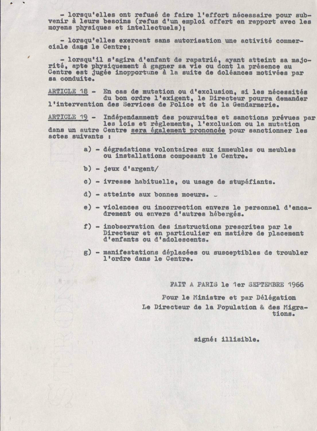 Illustration 9 : arrêté portant règlement des centres d’accueil organisés pour l’hébergement des rapatriés d’Algérie, 1er septembre 1966
