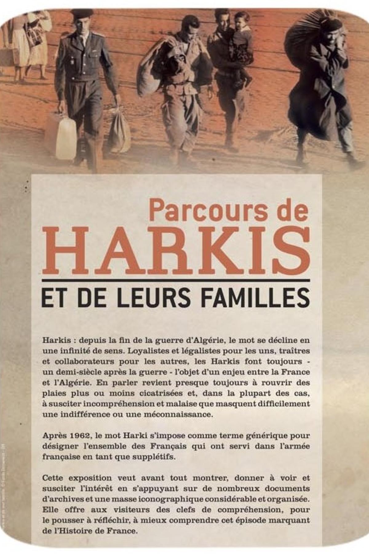 Affiche de l'ONaCVG présentant l'exposition Parcours de Harkis et de leurs familles