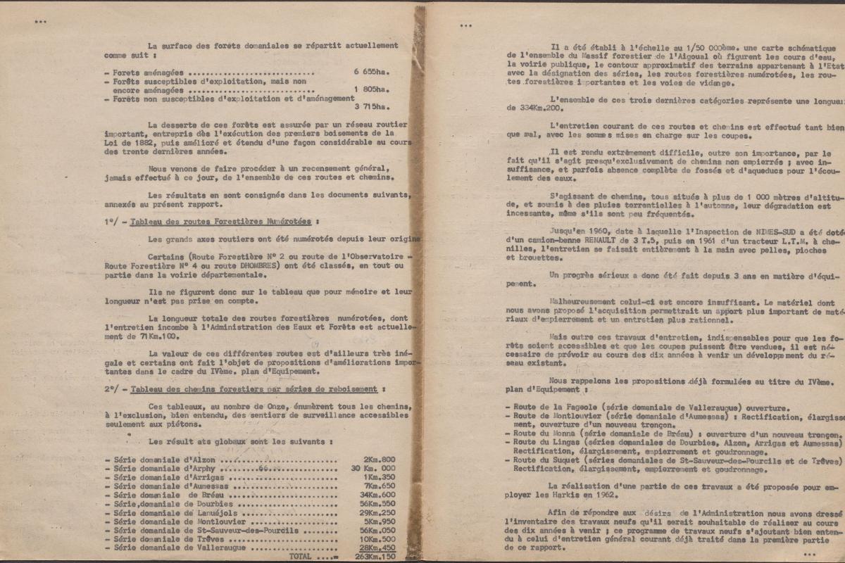 Illustration 9 : Rapport sur les travaux à exécuter dans les forêts domaniales, 16 mars 1963 (Archives du Gard 7W387)