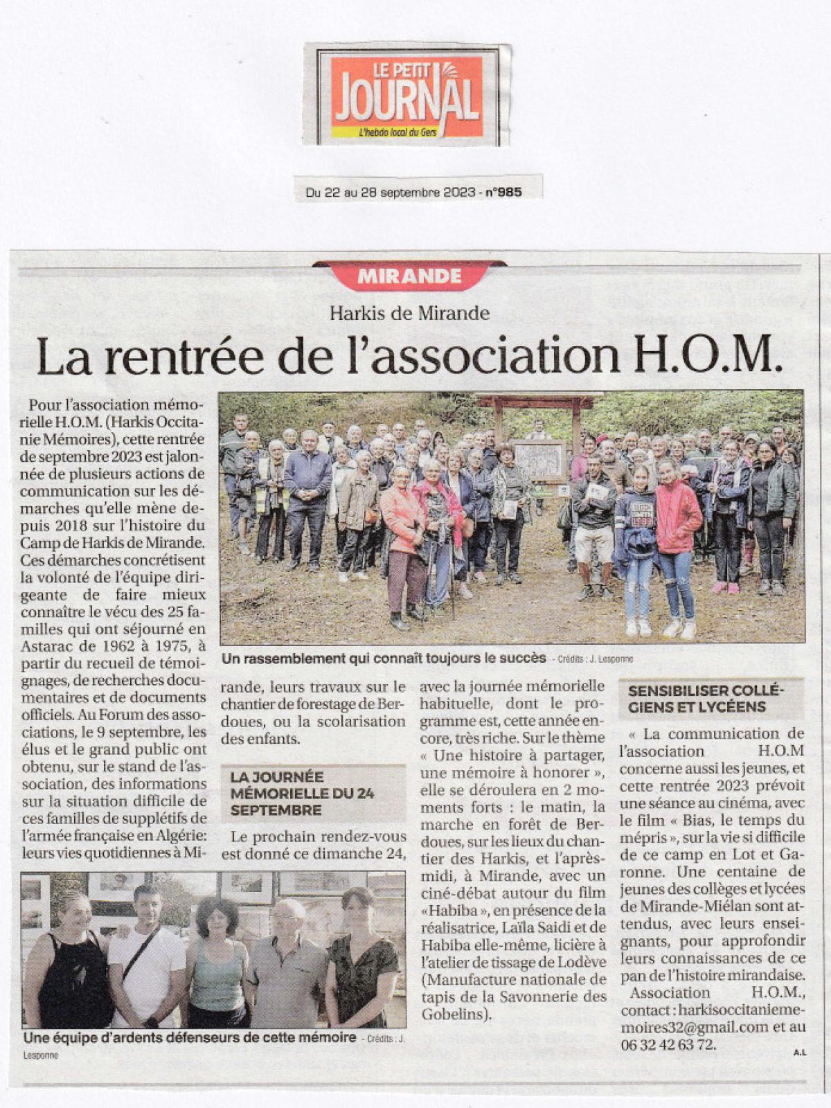 Le programme de rentrée de l'association HOM © Le Petit Journal du 22-09-202 / HOM3