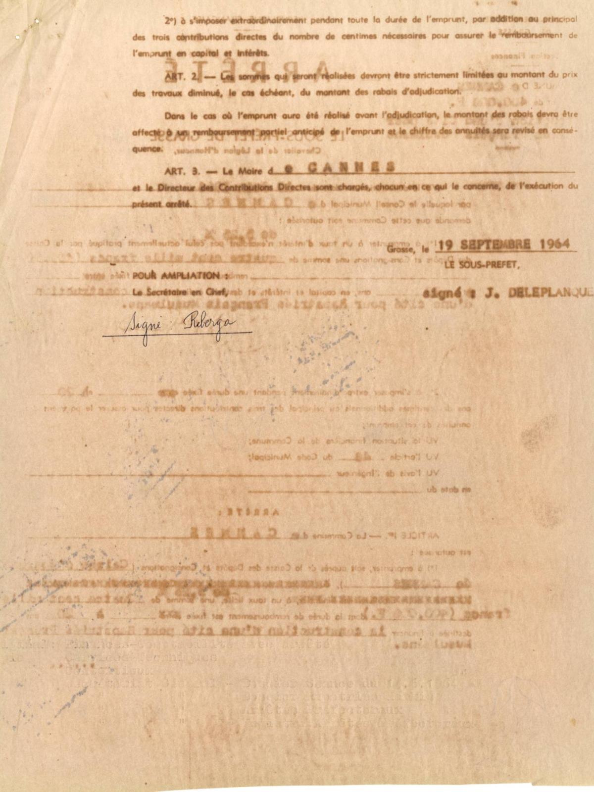 Illustrations 12 : accueil des Harkis à Cannes, délibérations du conseil municipal, séance du 19 juin 1964 (Archives de Cannes, 22W238)