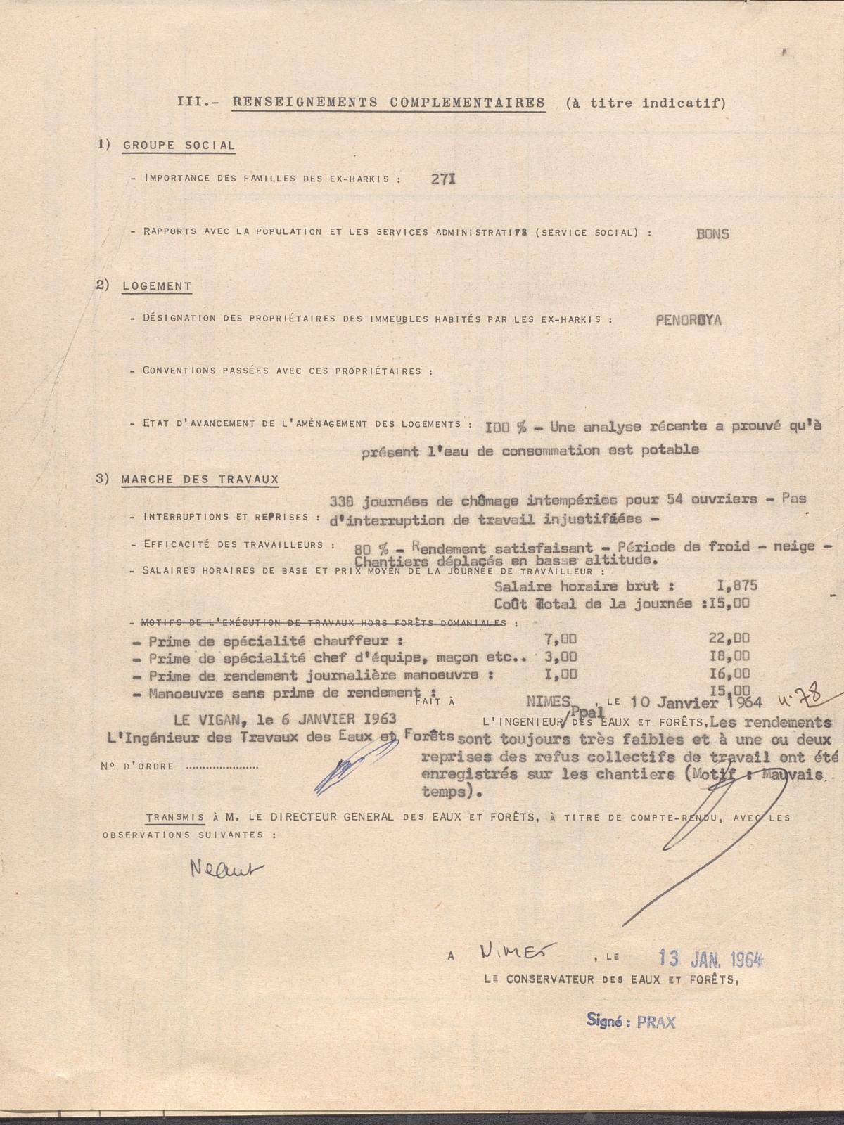 Illustration 3 : Hameau de Villemagne : renseignements complémentaires, janvier 1963 (Archives du Gard 7W387)