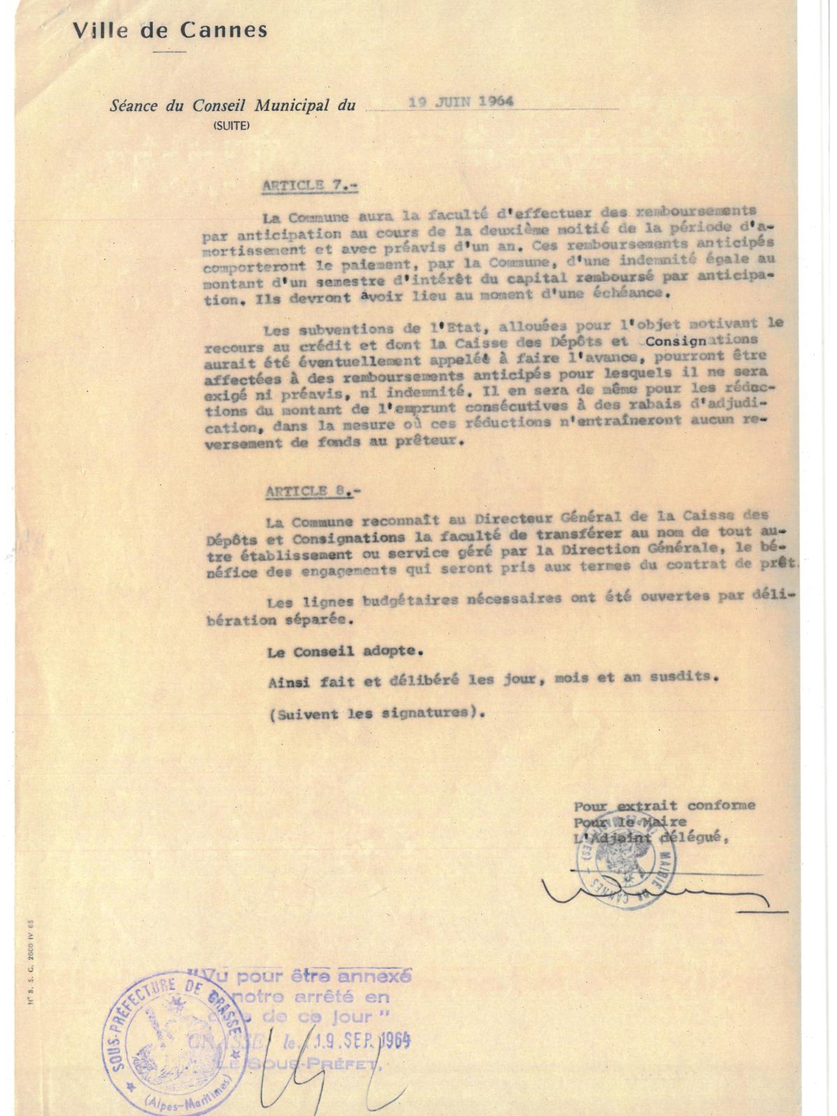 Illustrations 11, p. 1 : accueil des Harkis à Cannes, délibérations du conseil municipal, séance du 19 juin 1964 (Archives de Cannes, 22W238)